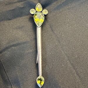 Antique Art Nouveau Sterling Peridot Stick Pin/Green Gem